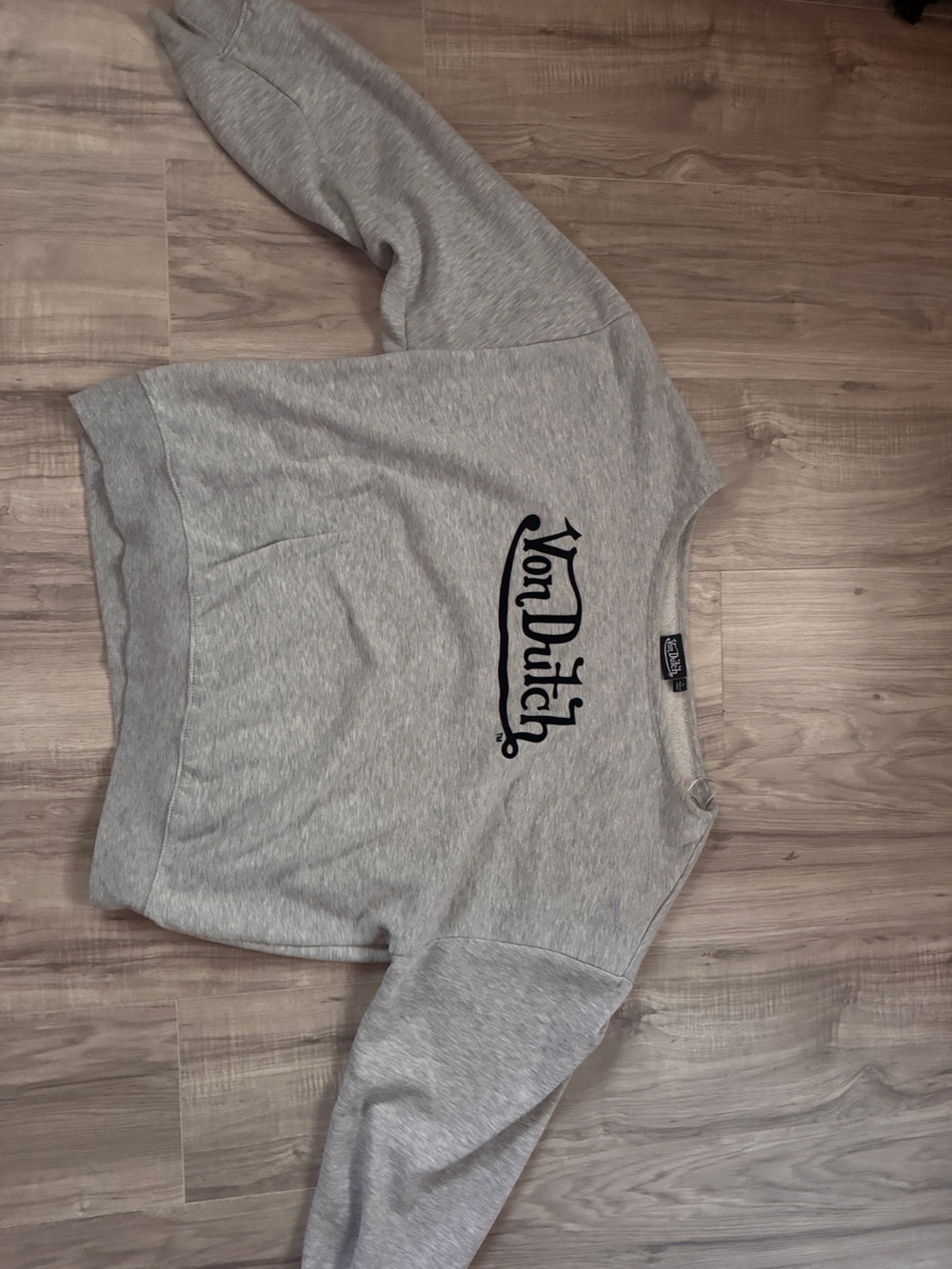Von Dutch Light Gray Cropped off the shoulder Logo Sweatshirt